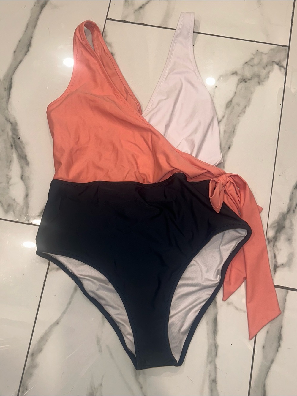 Target Colorblock One-Piece Swimsuit in Coral, White & Black